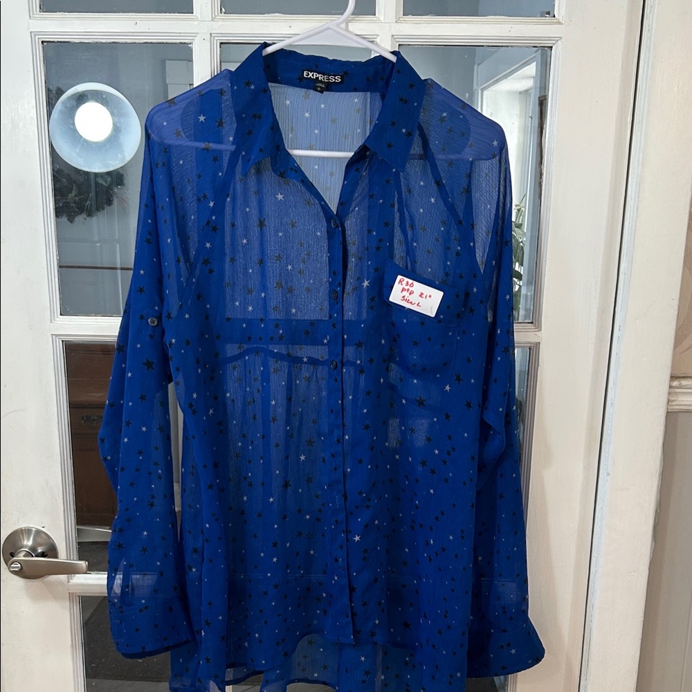 R30     Royal Blue Sheer Star Blouse